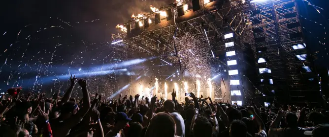 Stage with people at night