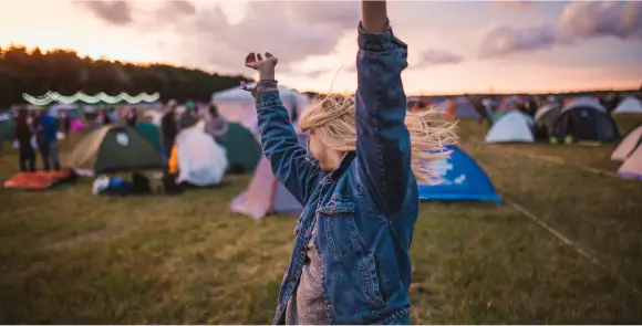 Girl dancing in the camping